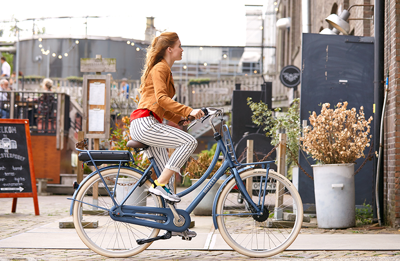 Door de dubbele pootstandaard en het stuurslot valt de fiets nooit om.